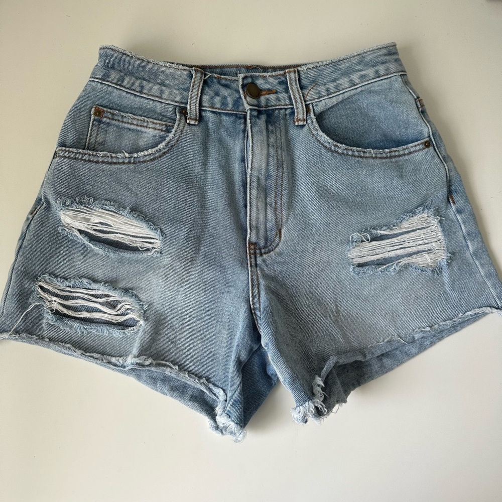 Billabong How Bout That Destroyed Cotton Denim Shorts Light Wash 27